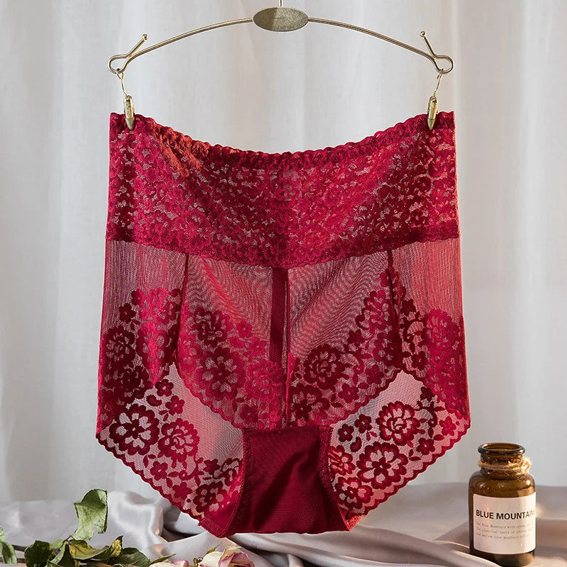 Women Lace High Waist Panties Sexy Mesh Girdle Waist Underwear Quality Plus Size Butt Lifter Knickers Tummy Slim Control Briefs