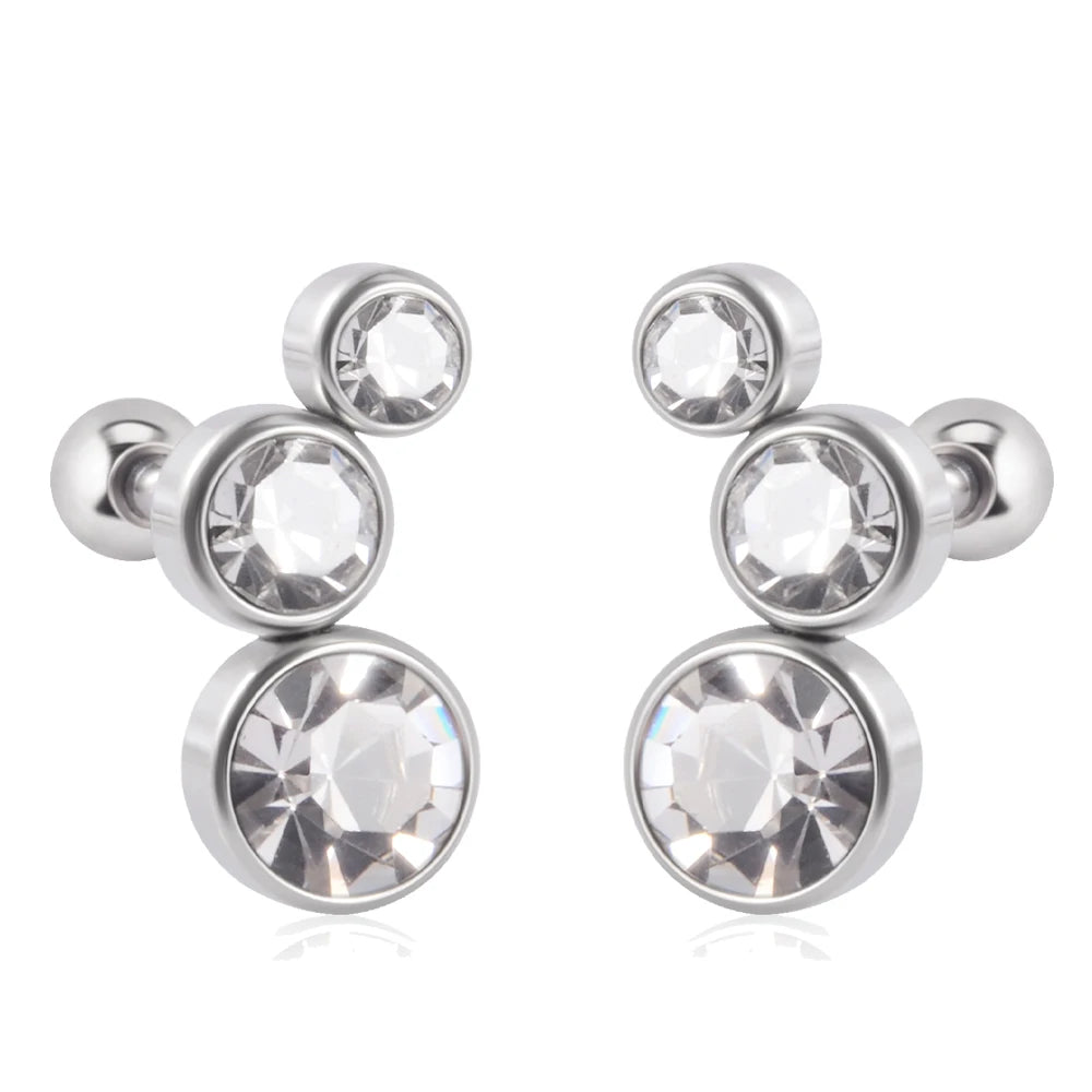 2PCS 361 Surgical Steel Crystal  Ear Tragus Cartilage Earrings 16G Three Zircon Lobe Helix Daith Earring Piercing Body Jewelry