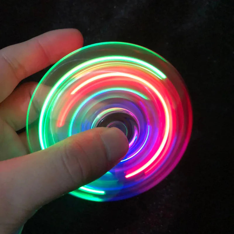 Crystal Luminous LED light Fidget Spinner Hand Top Spinners Glow in Dark EDC Stress Relief Toys Kinetic Gyroscope for Children.