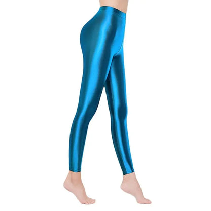 LEOHEX-Satin Glossy Sexy Leggings for Women,Trousers,Glitter Stockings,Shiny,Ankle-Length Pants,High Waist Tights,Japanese Jeggi.