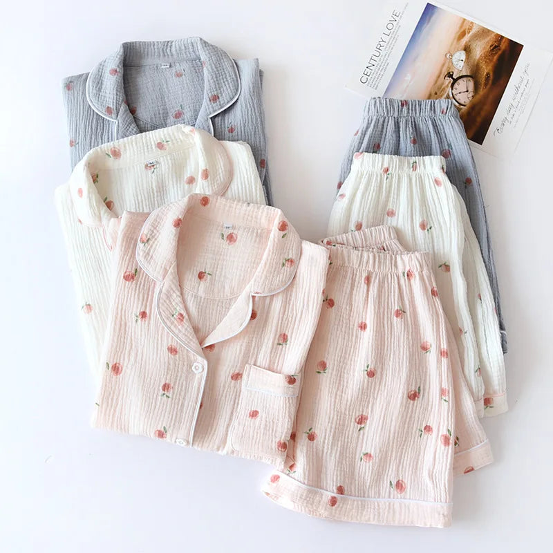 2025 sommer Damen Kurzarm Shorts Pyjamas Set 100 % Baumwolle Krepp Tuch Dünne Hause Service Zwei-stück Frühling und Herbst Lose