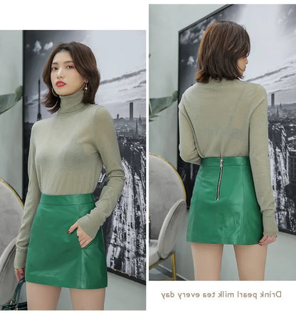 Sheepskin Leather Skirt Women 2024 Fashion New High Waist Skirt Spring Autumn Slim Mini Skirt Genuine Leather Shorts Boots Y2k.