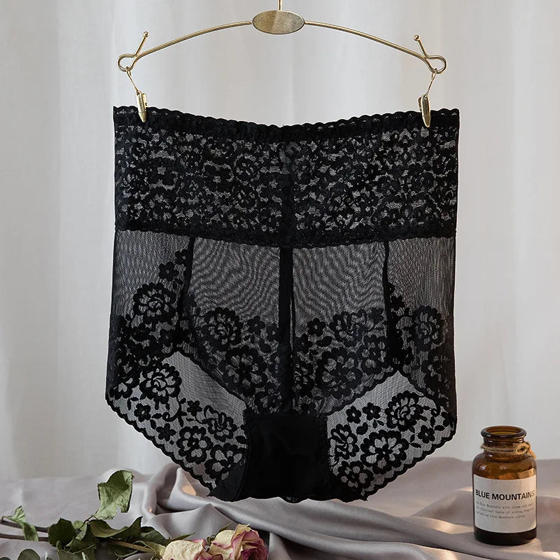 Women Lace High Waist Panties Sexy Mesh Girdle Waist Underwear Quality Plus Size Butt Lifter Knickers Tummy Slim Control Briefs