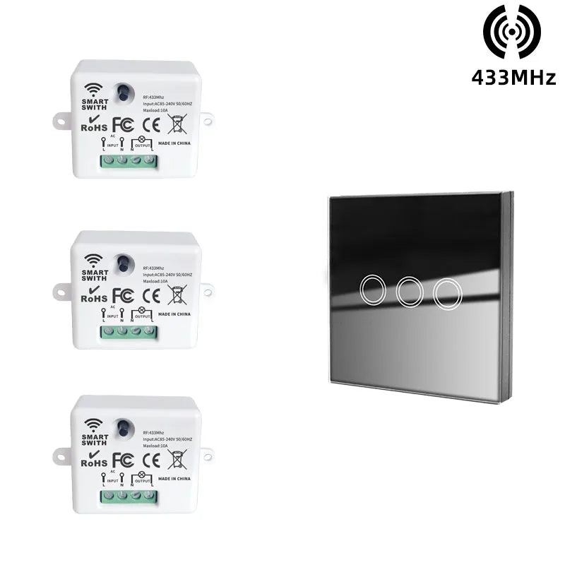 433 MHz intelligenter Lichtschalter Rf Wireless Touch Wandschalter mit Fernbedienung gehärtetes Glas Panel Schalter für Zuhause LED LAMPE 220 V