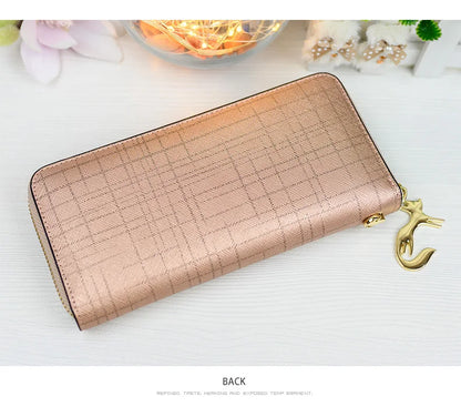 FOXER Women Split Leather Wallet Bifold Clutch Bag with Wristlet Fashion Card Holder Coin Purse Cellphone Bag Female Money Bag