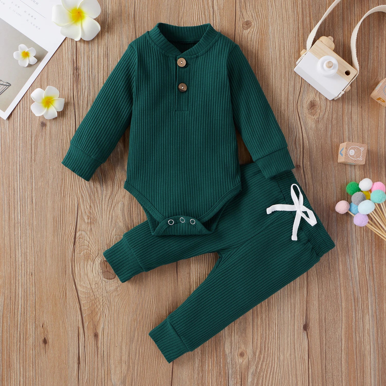 16 Colors Baby Solid Knit Sets Newborn Infant Girls Boys Fall Winter Long Sleeve Romper + Elastic Pants Toddler Outfit 0-24M.