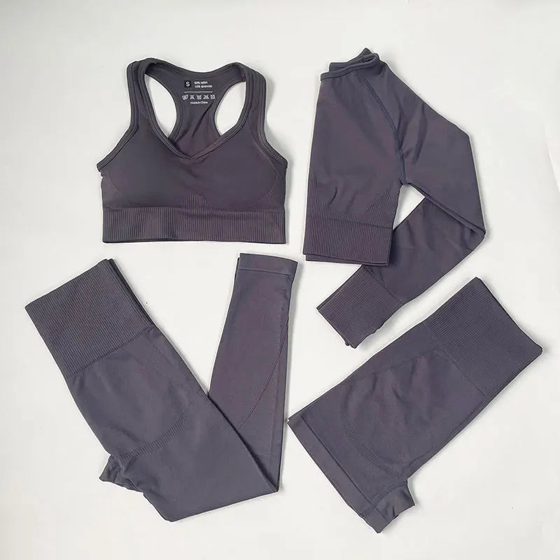 High Waist Elastic Seamless Yoga Wear Women Fitness Clothes Gym Clothing Workout Set Long Sleeve Crop Top Leggings Sports Suit