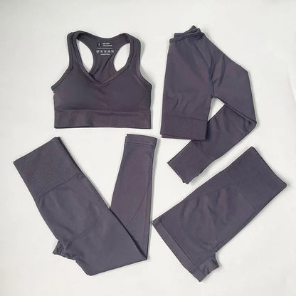 High Waist Elastic Seamless Yoga Wear Women Fitness Clothes Gym Clothing Workout Set Long Sleeve Crop Top Leggings Sports Suit