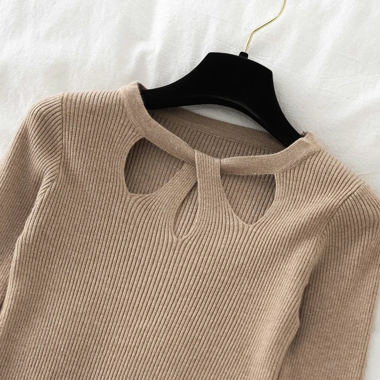 2025 Fashion Hollow Out Women Sweaters Autumn Winter Tops Slim Women Pullover Knitted Sweater Basic Solid Jumper Soft Warm Pull
