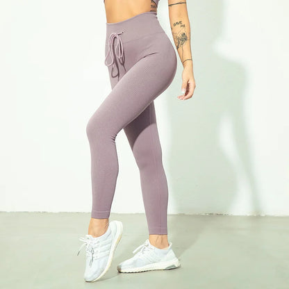Ribbed Yoga Leggings Sports Tights Women Seamless Knit Yoga Pants White Femme Gym Leggings Skinny Workout Fitness Push Up