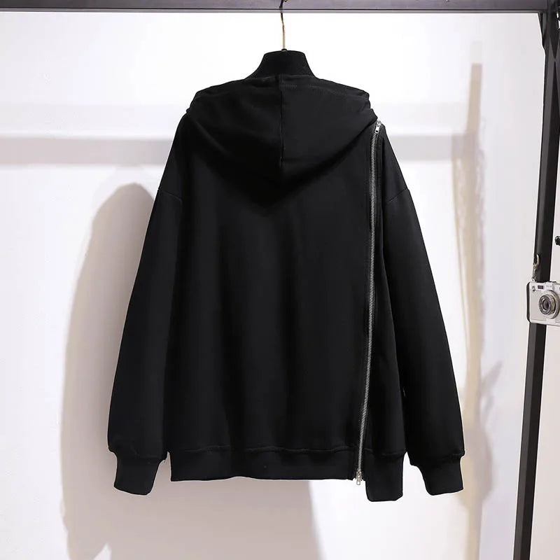 150Kg Plus Größe frauen Frühling Herbst Lose Mit Kapuze Sweatshirt Büste 154cm 6XL 7XL 8XL 9XL 10XL Lange hülse Gefälschte Zipper Top Schwarz