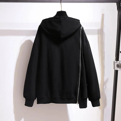 150Kg Plus Größe frauen Frühling Herbst Lose Mit Kapuze Sweatshirt Büste 154cm 6XL 7XL 8XL 9XL 10XL Lange hülse Gefälschte Zipper Top Schwarz
