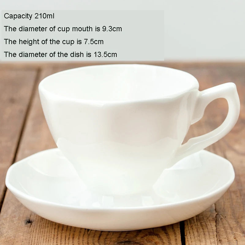 Pure White Bone China Coffee Cup Ceramic Simple Nordic Latte Cups Creative Fancy Afternoon Tea Cafe Coffee Cup and Saucer Spoon