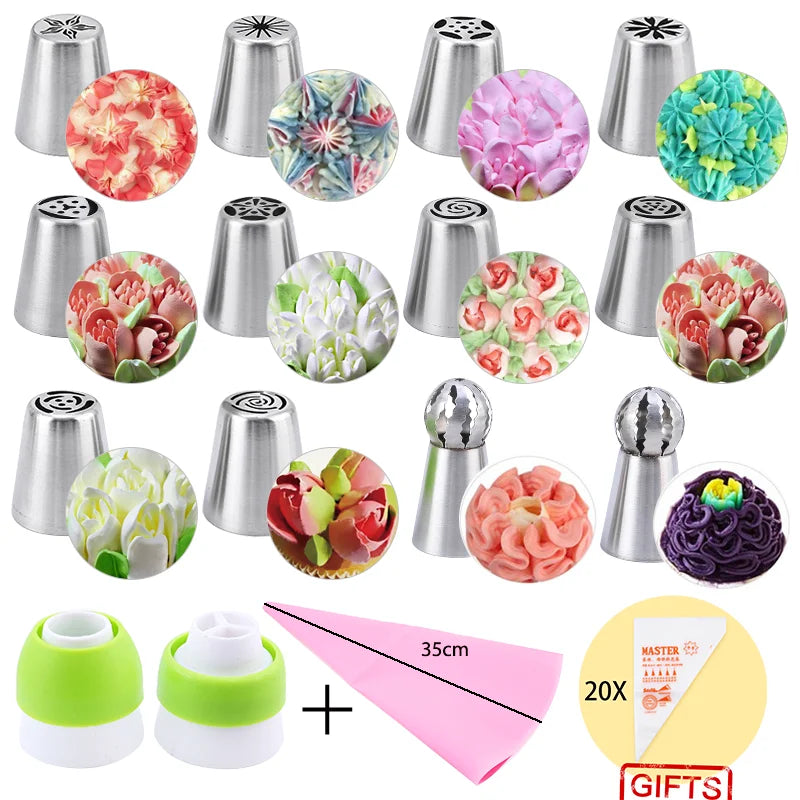 FAIS DU Russian Mounted Mouth Set Stainless Steel Kitchen Baking Supplies Set Cake Decoration Tools Nozzles Pastry Bag Set.