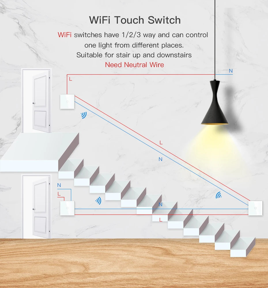 BSEED Smart Touch Schalter Funktion Schlüssel 1/2/3Gang 1/2/3Way WIFI Licht Schalter Basis DIY Teile Smart App Steuerung Neutral Erforderlich.