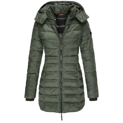 Winter Jacken für Frauen Zipper Mit Kapuze Baumwolle Gepolsterte Jacken Langarm Warme Mantel Schlank Parka Weibliche Tragbare Outwear