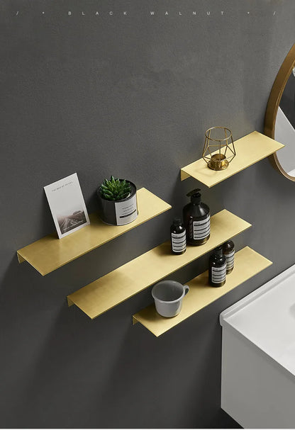 Gebürstet Gold Metall Bad Regal Wand Lagerung Rack Waschtisch Bohren Große Wand Regal für Lagerung 30/40/50/60cm Länge Halter