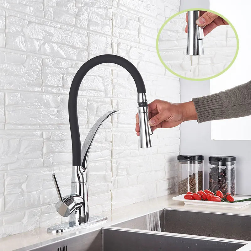 Kitchen Faucet Swivel Pull Down Black Hose Kitchen Sink Faucet Sink Tap Mounted Deck Bathroom Hot And Cold Water Mixer Crane
