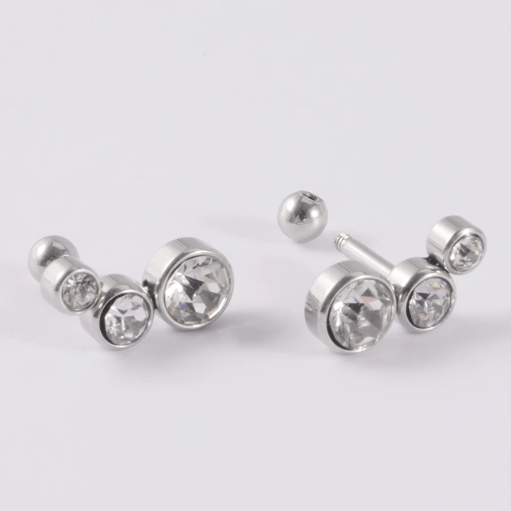 2PCS 361 Surgical Steel Crystal  Ear Tragus Cartilage Earrings 16G Three Zircon Lobe Helix Daith Earring Piercing Body Jewelry.