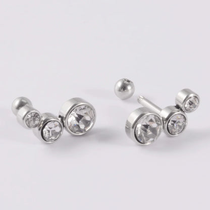2PCS 361 Surgical Steel Crystal  Ear Tragus Cartilage Earrings 16G Three Zircon Lobe Helix Daith Earring Piercing Body Jewelry.