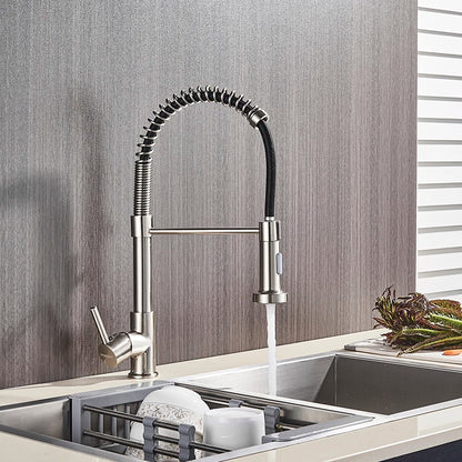 Brushed Gold Kitchen Sink Faucet Spring Pull-down Hot Cold Mixer Faucet Deck Installation Faucet