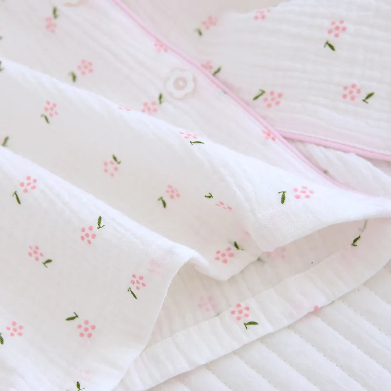 Fdfklak Spring Fall Full Sleeve Homewear Loose 2Pcs Pajama Set 100% Gauze Cotton Casual Print Sleeping Shirt Home Wear Clothes.