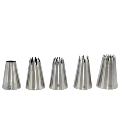 5pcs Large Metal Cake Cream Decoration Tips Set Pastry Tools Stainless Steel Piping Icing Nozzle Cupcake Head Dessert Decorators.