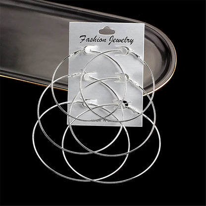 3pair/set Punk Hoop Earrings Set Big Circle Earrings Jewelry For Women Girls Steampunk Ear Clip Fashion Ear Ring Accessories New.