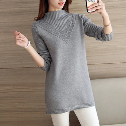 Frühling Herbst Winter Neue Rollkragenpullover Frauen Koreanische Lose Medium Lange Dicke Stricken Top Pullover Bodenbildung Pullover Ziehen