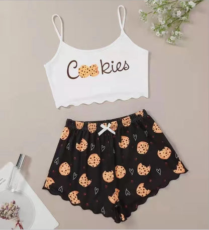 Heiße Damen-Nachtwäsche, süßer Cartoon-Druck, kurzes Set, Pyjama für Damen, Pyjama-Set, süßes Kurzarm-V-Ausschnitt und Shorts, Sommer-Pyjama