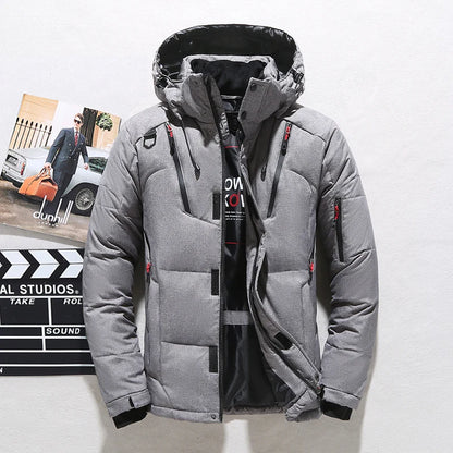 Customized logo Men's White Duck Down Jacket, Warm Hooded Thick Pufferfish Jacket, Men's Casual Coat, Warm Canadian Winter.