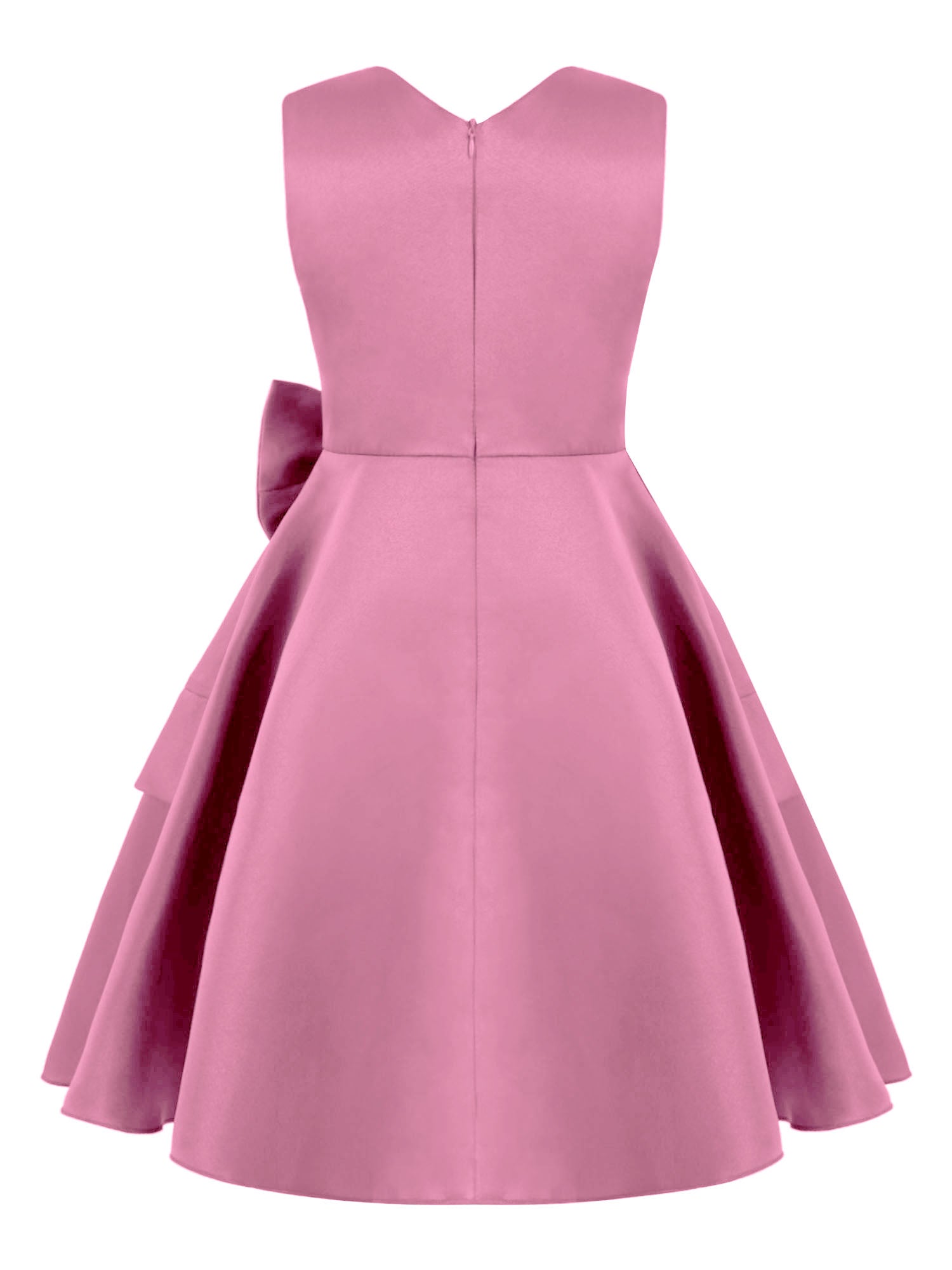 Mädchen Sommer ärmelloses Prinzessinnenkleid Elegantes Satin Hochzeit Brautjungfer Partykleid Große Schleife A-Linie Tutu für Geburtstagsabend.