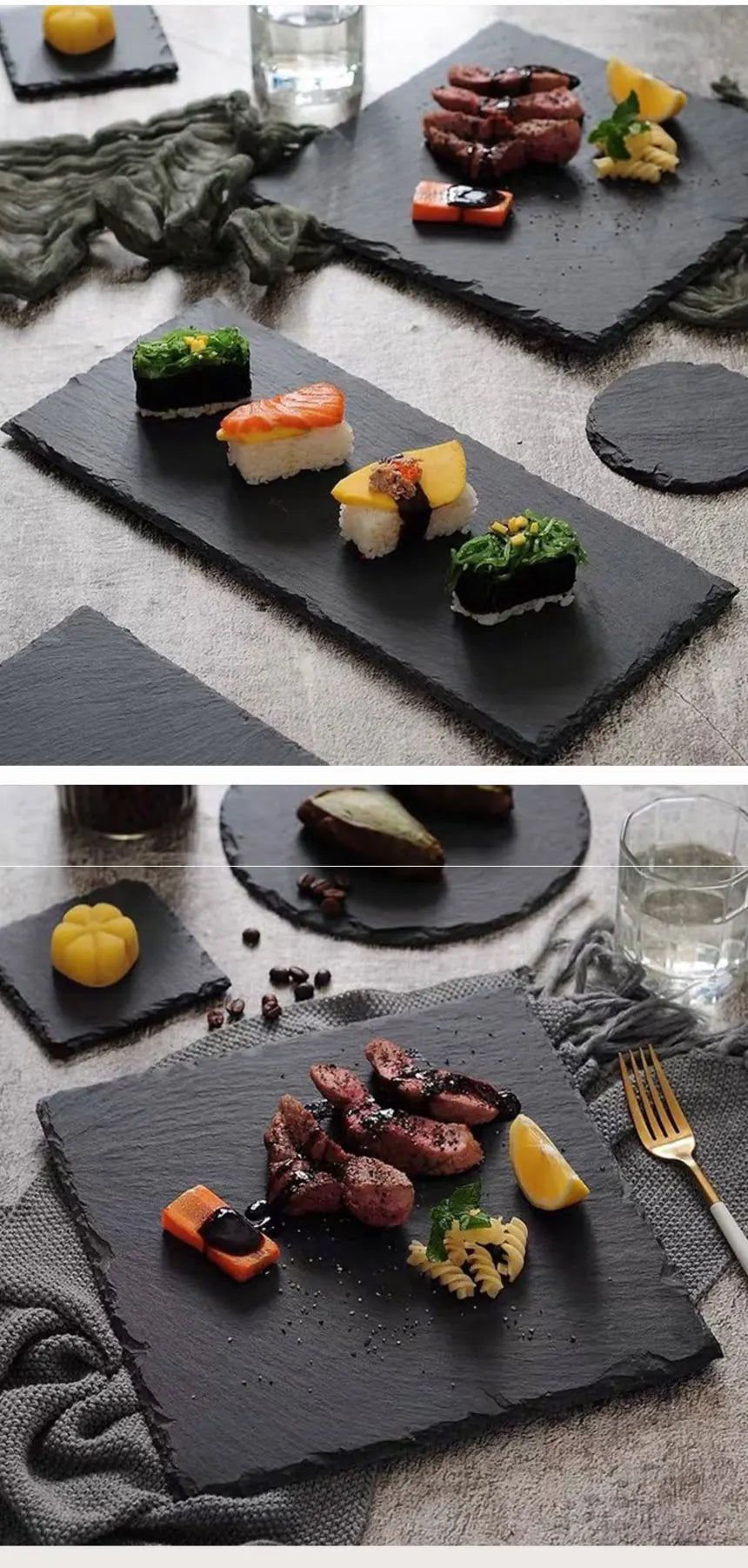 Japanese And Korean Style SLATE Plate Dessert Sushi Flat Western Food Black SLATE Plate Tableware.