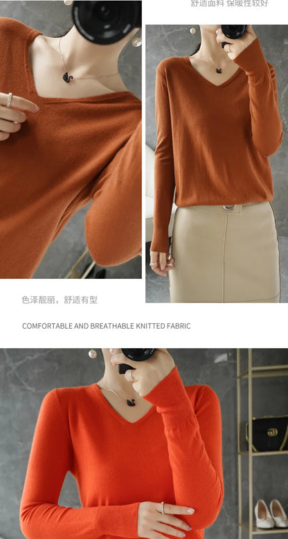 Frauen Pullover Herbst Winter V-ausschnitt Strickwaren Lange Hülse Lose Kaschmir Pullover Pullover Dame Günstige Qualität Jumper Gestrickte Tops
