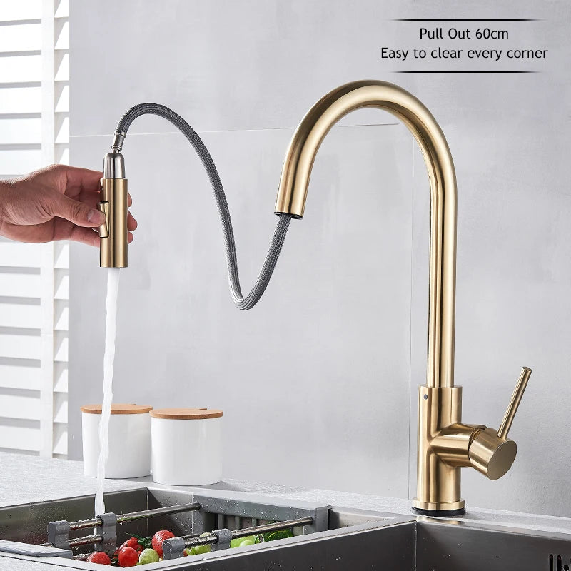 Pull Out Touch Sensor Kitchen Faucet 360 Rotation Smart Kitchen Faucet Sensor Tap Faucet Single Handle Mixer Tap