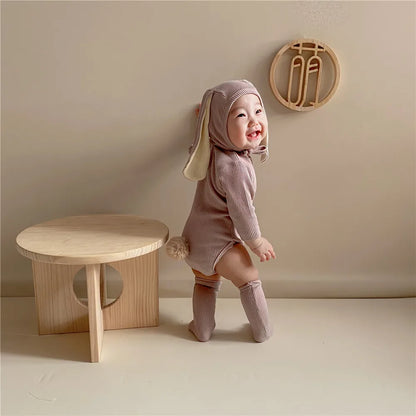 4PCS Sommer Infant Neugeborenes Baby Jungen Mädchen Bodys Niedlichen Hasen Ohr Bodys Hut und Schwänze Baby Kleidung Overall Outfits.