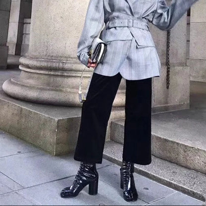 2024 Luxury Brand Design Leather Tabi Boots Fashion Round Chunky High Heel Ankle Boots For Women Autumn Winter Split Toe Shoes