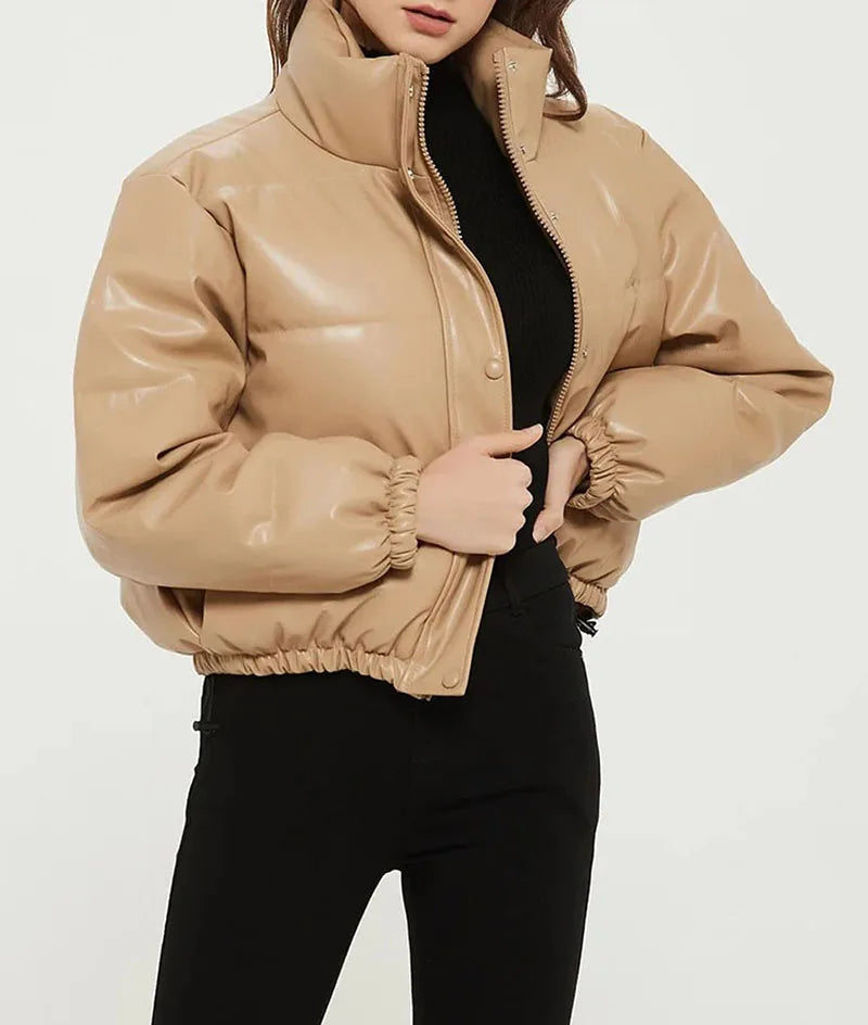Winter frauen Jacke Dicke Warme Kurze Parka Schwarz Pu Leder Mäntel Frau Parkas Elegante Zipper Baumwolle Jacken Mantel Weibliche neue.