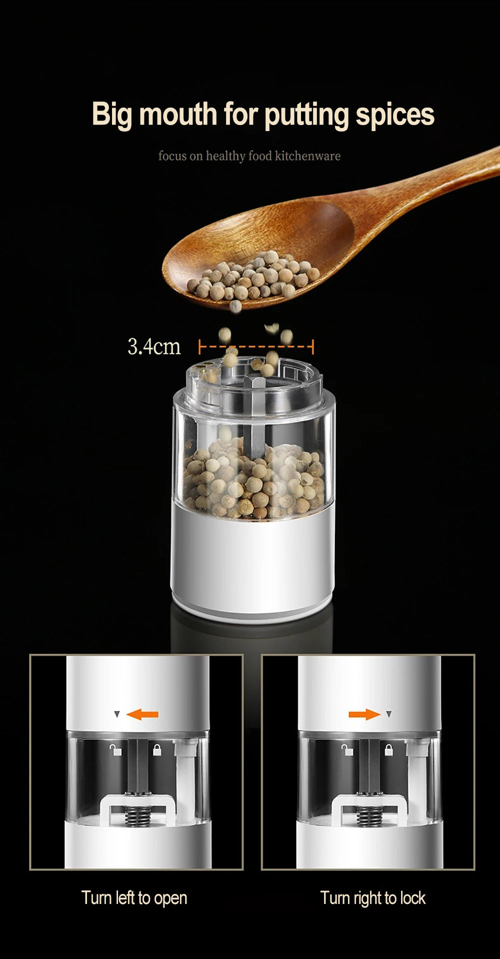 Electric Automatic Salt and Pepper Grinder Set Rechargeable With USB Gravity Spice Mill Adjustable Spices Grinder Kitchen Tools