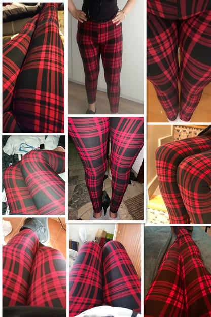 CUHAKCI Mode Plaid Druck Leggings Frauen Sexy Fitness Leggins Grid Floral Streifen Hosen Hohe Taille Bleistift Hosen