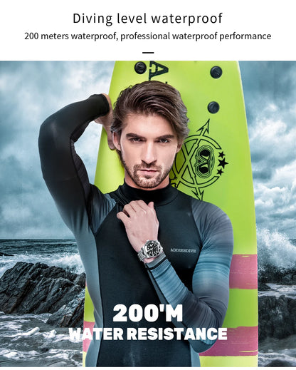 ADDIESDIVE Stainless Steel Watch Men's European and American Business Leisure Quartz Watch Waterproof Outdoor Sports Watch.