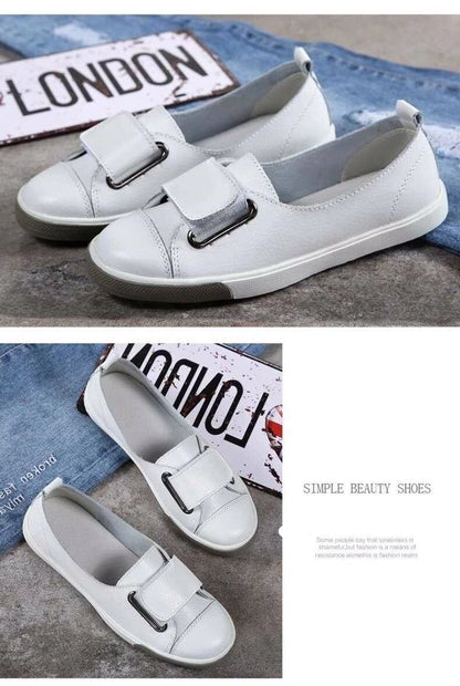 WOIZGIC Women Ladies Female Student Genuine Leather Casual Shoes White Flats Korean Vulcanized Shoes Spring 35-41 DF-YC259.