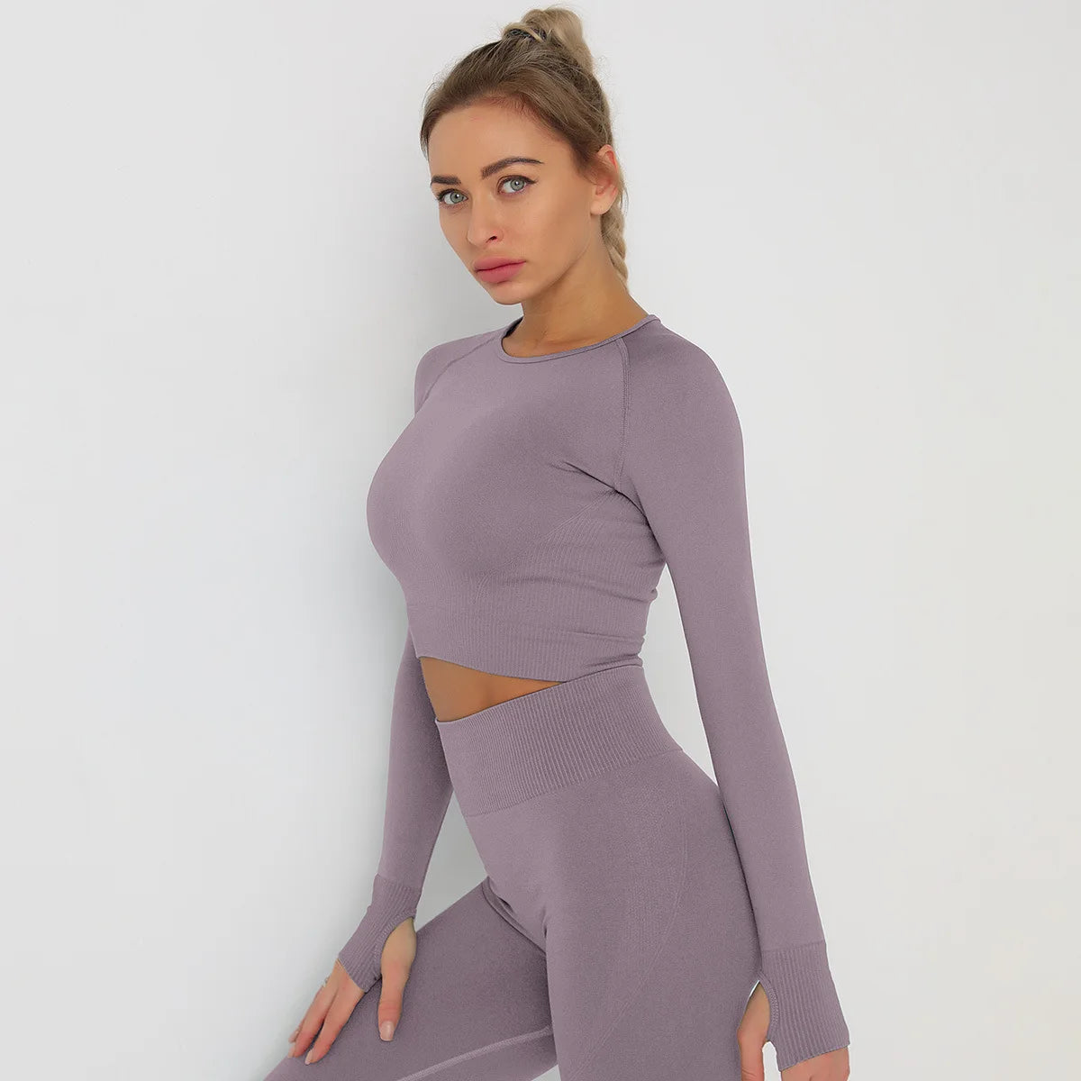 Seamless Athletic Crop Top Woman Sports T-shirts Yoga Top Knitted Shirt Long Sleeve Workout Tops For Women Fashion Gym Clothes