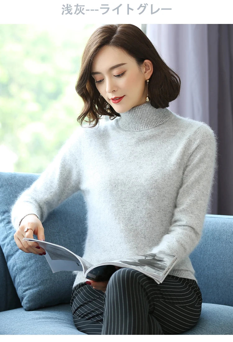 Herbst Winter 100% Nerz Kaschmir Pullover Frauen Strickwaren Pullover Dicke Warme Einfarbig Plus Größe Basis Hohe Revers Kleidung Tops