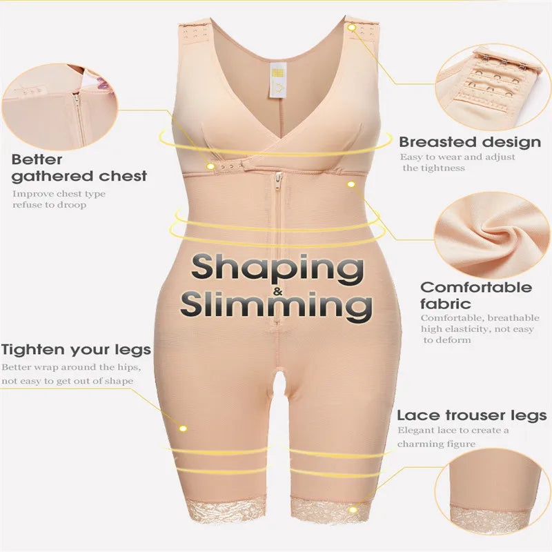 Zip Waist Lace Slimming Shaper Corset Control Shapewear Butt Lifter Strap Body Shaper Underwear Bodysuit Women Plus Size S-6xl.