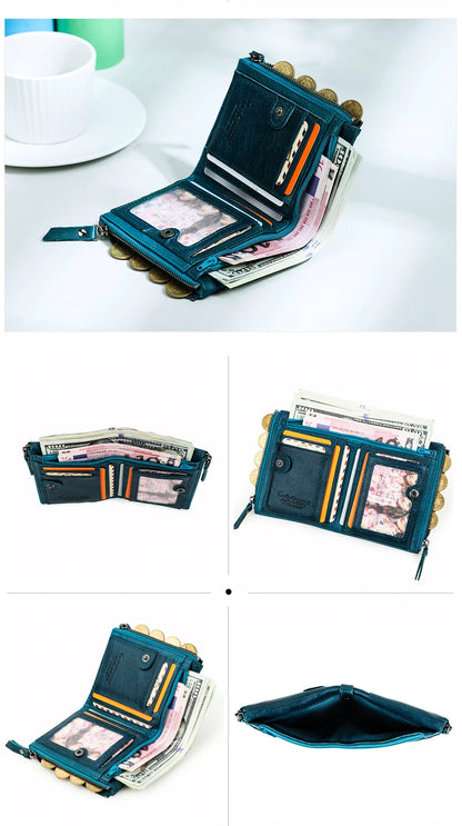 CONTACT'S Genuine Leather Short Wallets for Women Luxury Designer Coin Purse Female Money Clip Card Holder Customize Men Wallets.