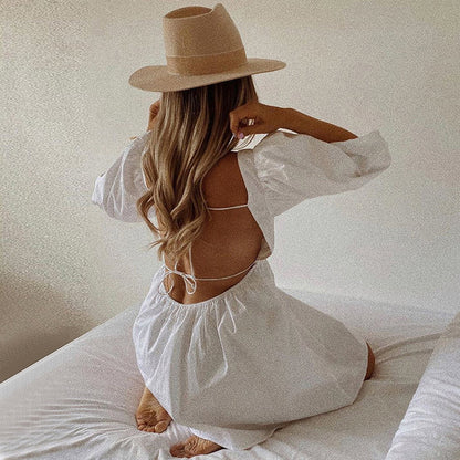 Sexy rückenfreie Minikleider mit Schnürung, Boho-Weiß, Puffärmel, süßes Kleid, schicke Damen, elegante Dame für Hochzeit, Party, Sommerkleidung.