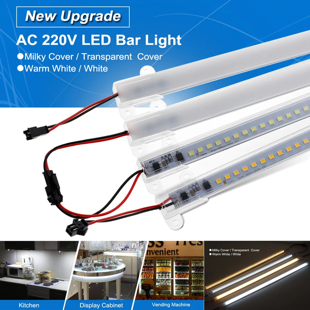 30cm/50cm/60cm LED Rigid Light Strip High Brightness LED Fluorescent Floodlight Tube Bar Industries Showcase Display Lamp 220V.