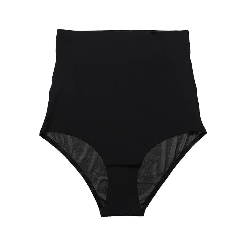 European American Plus Size Women's High Waist Ice Silk Trousers Firm Nylon Briefs Traceless Lace Stitching Thin Body Shaping.