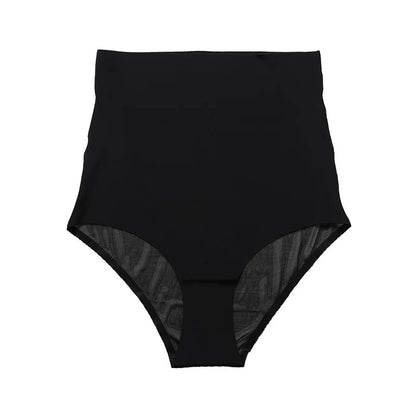 European American Plus Size Women's High Waist Ice Silk Trousers Firm Nylon Briefs Traceless Lace Stitching Thin Body Shaping.